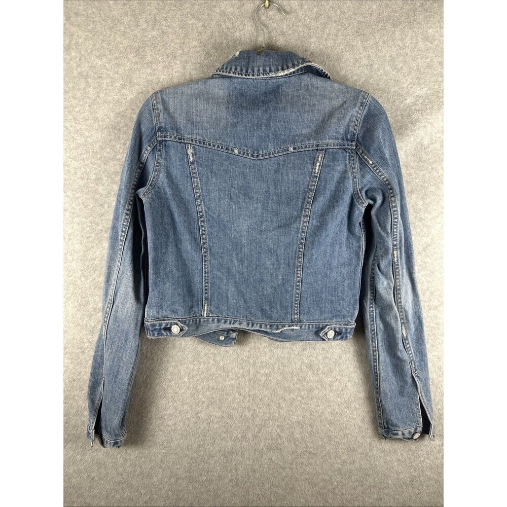 American Eagle Jacket Women's Small Blue Denim Trucker Distressed Button Front - Picture 8 of 8